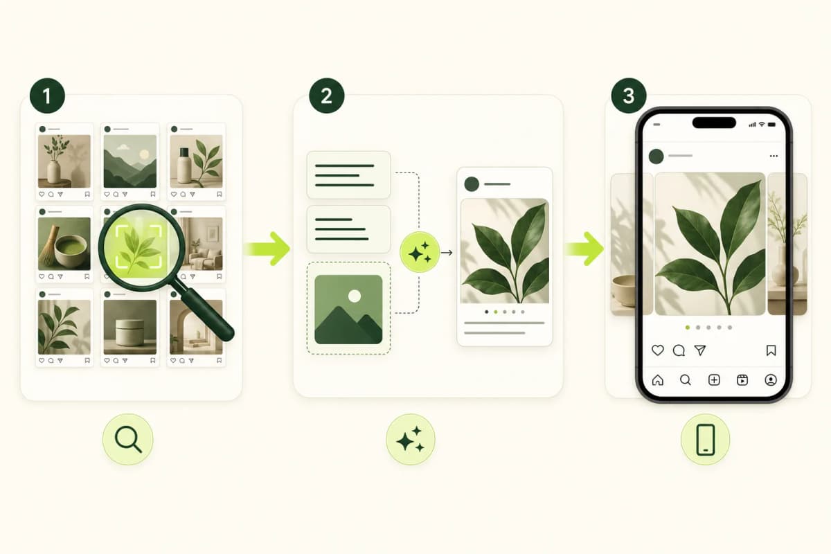 The 3-step workflow: research competitors, let AI create the post, publish